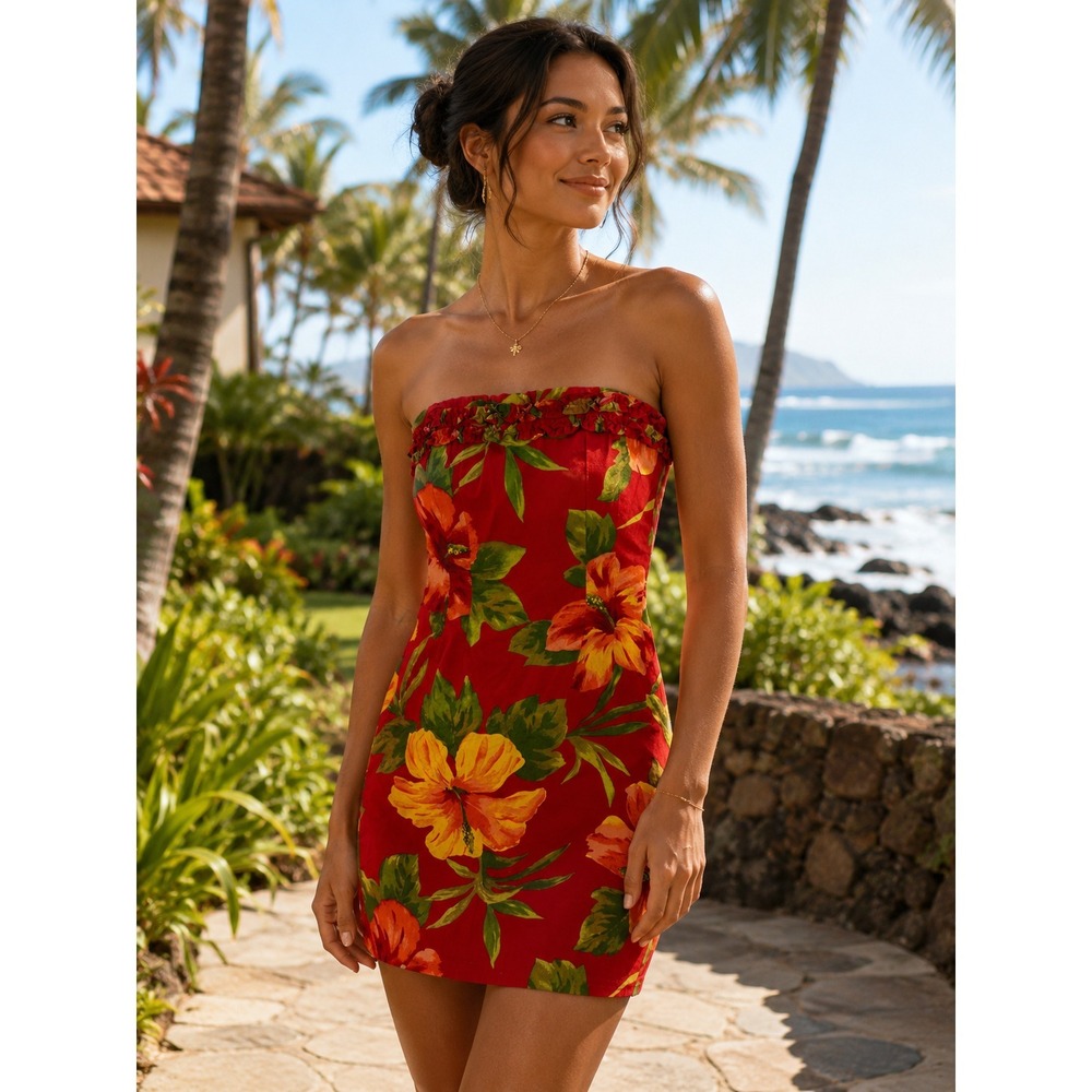 NWT Ralph Lauren Hawaiian Tropical Hibiscus Floral Sundress Size 0 Mini Dress